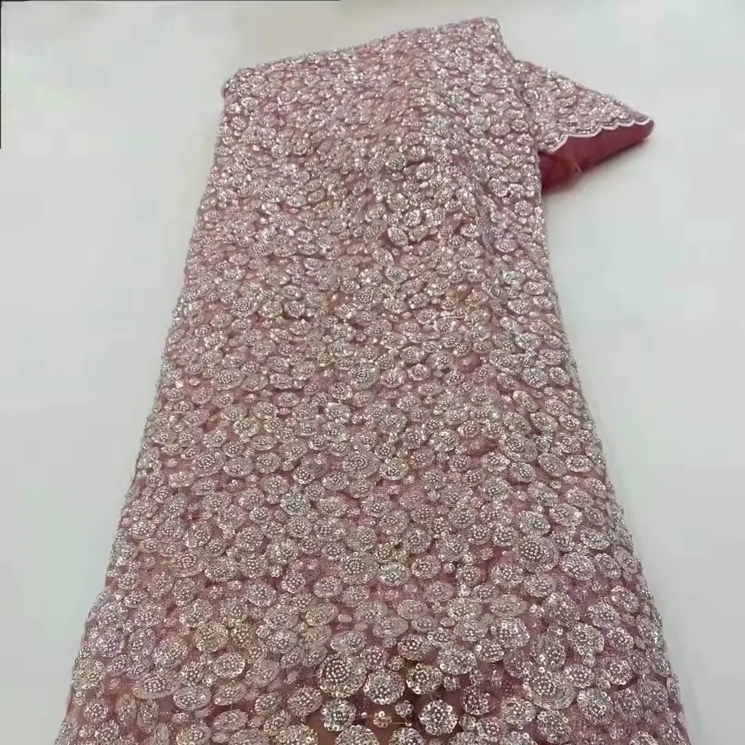 wholesale crystal beads fabric flower 3d beads machine beads embroidery Sequin fabric for wedding