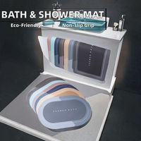 Tapis de bain ovale antidérapant, absorbant l'eau, écologique, motif géométrique moderne, tapis de douche en velours cristal