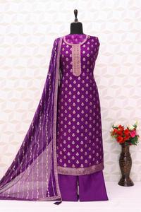 Costume Salwar en soie Jacquard de viscose pure au design moderne, parfait pour le festival, le mariage, la collection exclusive de l'Inde - Product Image 5