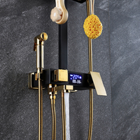 Boîtier en or noir 304 acier inoxydable noyau en laiton mural intelligent numérique thermostatique pluie toboggan réglage de douche