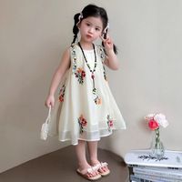 Robe de princesse douce pour filles de 2 à 8 ans, nouveau style ethnique d'été, respirante, col rond, imprimé décontracté, écologique, coupe trapèze