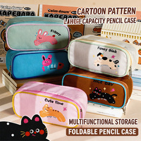 Trousse à crayons en forme d'animal de dessin animé, grande capacité, pochette de papeterie pliable multicouche pour enfants, étudiants, fournitures scolaires