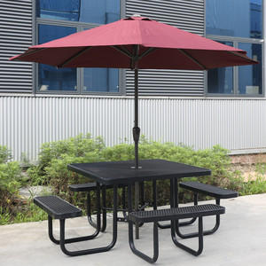 Ngoài trời mở rộng kim loại Dã Ngoại bảng với băng ghế dự bị Nhà hàng đồ nội thất vuông Bàn cà phê bên ngoài Thép bàn ăn và ghế - Product Image 6