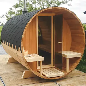 High Quality Red Cedar 4 People Outdoor Barrel Sauna And Steam Room