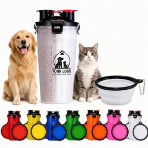 Custom Logo Portable Pet <b>Storage</b> Container Travel Dog Food Dispenser With <b>Collapsible</b> Bowl for Outdoor Walking Camping - Product Image 1
