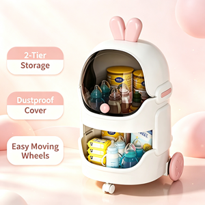 Chariot de rangement pour bébé Lapin Mignon, 2 niveaux, en plastique, organisateur de chambre d'enfant, anti-poussière, avec roulettes mobiles, pour jouets et couches d'enfants, vente en gros - Product Image 1