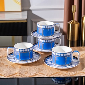 Colorful Geometric Gold Trim Porcelain <b>Tea</b> Set With Teapot Cups And Saucers In Matching Gift <b>Box</b> For Afternoon <b>Tea</b> And Gifting - Product Image 5