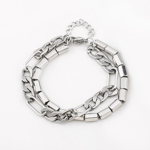 yunnique Men's <b>Titanium</b> Steel Spliced NK <b>Chain</b> Bracelet Geometric Punk Style Motorcycle Fashion Jewelry - Product Image 1