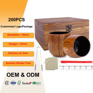 Ensemble de 2 <span class=keywords><strong>verres</strong></span> à whisky artisanaux brûlés au feu, en bois, pour dégustation de bourbon, avec pierres et pince, dans un coffret cadeau - Product Image 3