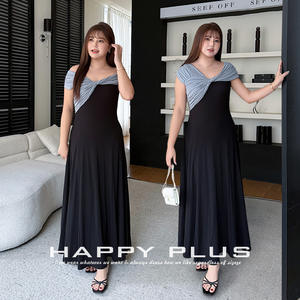 Vestido de Noche Tejido con Hombros Descubiertos Estilo Griego, Tallas Grandes, con Contraste de Colores y Empalmes, Cintura Natural, Cómodo - Product Image 5