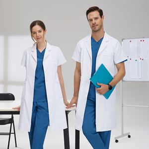 カスタムユニセックスプレミアムホワイトドクターコートスクラブスーツ看護師用高品質織りラボコートサイズ<span class=keywords><strong>XL</strong></span>カスタムロゴ付き - Product Image 1