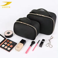 OEM Hochwertiges Modisches Schwarzes Make-up-Koffer-Set Tragbare PU Wasserdichte Kosmetiktasche mit Tragegriff