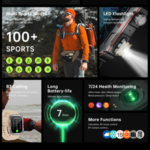 Montre connectée de sport d'extérieur <span class=keywords><strong>Android</strong></span> à écran tactile intégral avec suivi d'activité, <span class=keywords><strong>lampe</strong></span> <span class=keywords><strong>torche</strong></span> LED pour appels, bracelet en silicone, étanche IP67 - Product Image 5