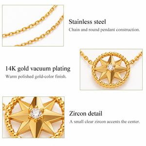 Collier pendentif étoile en acier inoxydable avec zircon, plaqué or 14 carats sous vide, chaîne réglable 42+4 cm - Product Image 4