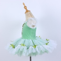 Robe de ballet en velours vert menthe avec bordure de paillettes, tenue de danse lyrique pour petite fille, costume de danse de scène avec strass