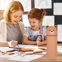 Trousse à crayons en silicone pliable et extensible, style dessin animé, minimaliste et créative, pour étudiants, rangement de fournitures scolaires, support de stylos de bureau en silicone