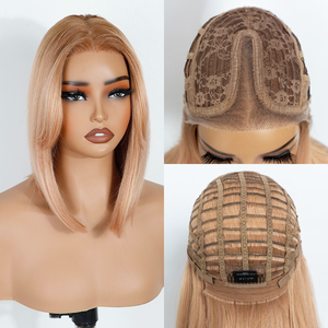 Perruques synthétiques en dentelle HD courte de style pixie, couleur blonde platine, lisses, en Kanekalon, pour femmes - Product Image 2