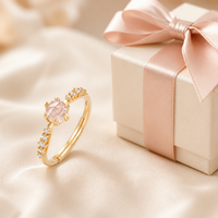 Bague en argent sterling S925 plaqué or avec pierre précieuse de luxe en quartz rose naturel pour fiançailles, mariage, fête, usage quotidien - Cadeau