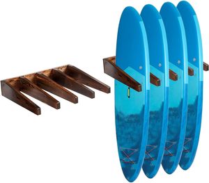 Estante de tabla de surf de madera quemada sólida Premium de lujo 4 ranuras de madera rústica montado en la pared <span class=keywords><strong>Vertical</strong></span> Surf <span class=keywords><strong>SUP</strong></span> Wake Board Holder - Product Image 1