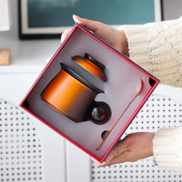 Ensemble de tasses à thé en céramique avec infuseur, poignée boule et soucoupe, tasse mate noire dégradée avec couvercle pour le bureau et la maison