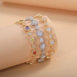Hexagon Colorful <b>Crystal</b> <b>Bracelet</b> Zinc Alloy Bezel Setting Party Jewelry - Product Image 2
