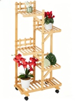 Étagères de présentation pour plantes d'intérieur et d'extérieur en bambou personnalisées à 5 niveaux et 6 pots, support à fleurs en bambou de haute qualité