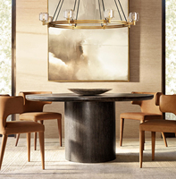 Ensemble de table à manger ronde en chêne massif moderne de luxe pour 6 personnes, meubles de salle à manger pour appartement ou bureau à domicile
