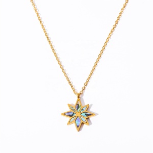 <span class=keywords><strong>Dina</strong></span> Vintage 18K oro impermeable collar de acero inoxidable hecho a mano Natural abulón Shell hexagrama David estrella colgante joyería - Product Image 3