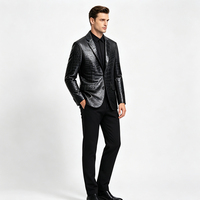 Veste de Costume Homme en Cuir Véritable Motif Crocodile de Luxe, Blazer Slim Fit en Cuir de Vachette Première Couche Gaufré de Qualité Supérieure pour Affaires
