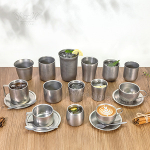 Tazas de café de metal esmerilado de doble pared, acero inoxidable 304, pulido vibratorio, juego de tazas para espresso, capuchino y latte para barista de cafetería - Product Image 5