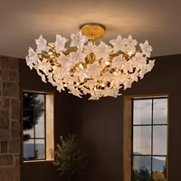 Lustre en verre à fleurs fait main de luxe, lampe de plafond en aluminium doré, luminaire suspendu pour salon et chambre à coucher