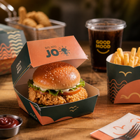 Boîte à hamburger en carton blanc anti-graisse, structure rectangulaire, pour poulet frit, emballage de burger, logo personnalisé, fourniture OEM, service alimentaire