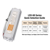 Transformateur d'éclairage LED extérieur 60W, étanche IP67, série LDV-60, alimentation à découpage haute efficacité 12V 5A 24V 2.5A