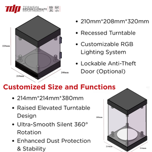 TERMEIN Vitrine d'exposition pour figurines en acrylique avec éclairage LED RGB personnalisable et base rotative - Product Image 2