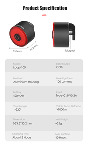Luz Trasera Inteligente para Bicicleta Gaciron Loop-100, 100LM, Montaje Magnético, Recargable Tipo-C, Resistente al Agua IPX6, Batería de 420mAh - Product Image 5