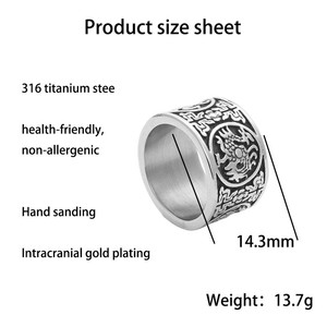 Men's Titanium Steel <b>Dragon</b> <b>Ring</b> Silver Retro Punk Style Animal Geometric Design 26094 - Product Image 5