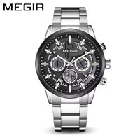 Montre Megir 2220, montres à quartz pour hommes de haute qualité, aiguilles lumineuses tendance, étanches 3ATM, montres pour hommes avec bracelet en acier inoxydable