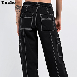 Nuovi <span class=keywords><strong>Jeans</strong></span> Cargo Slim da <span class=keywords><strong>Uomo</strong></span> alla Moda <span class=keywords><strong>con</strong></span> Cuciture a Contrasto, Lavaggio Scuro, <span class=keywords><strong>Pantaloni</strong></span> Lunghi <span class=keywords><strong>con</strong></span> Logo Ricamato Personalizzato, Colore e Taglia Personalizzabili - Product Image 2