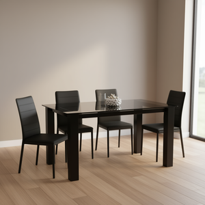 Ensemble de table à manger rectangulaire moderne Db, verre trempé, pieds en métal noir, 4 places, pour salon ou cuisine - Product Image 2