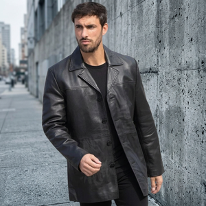 Veste en cuir d'agneau mi-longue pour homme - Style streetwear coupe-vent et écologique - Product Image 3