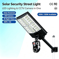 Lampadaire solaire tout-en-un avec caméra IP65 étanche 4G WiFi HD 360 °   Lampe de sécurité extérieure à détecteur de mouvement et vision nocturne