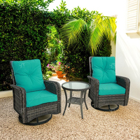 Ensemble de meubles de jardin en rotin pour l'extérieur, structure en acier, tressage en rotin, ensemble décontracté trois pièces avec fauteuil pivotant