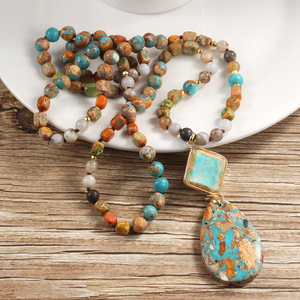 Elegante bohemio bambú naranja verde cuadrado emperador piedra natural piedra collar rombo gota imperial piedra colgante collar - Product Image 1