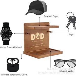 Wooden Baseball Cap Storage <b>Rack</b> Solid Wood Hat Organizer With Watch And <b>Glasses</b> Holder Desktop Entryway Key Stand - Product Image 2