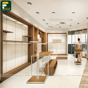 ชั้นวางเสื้อผ้าสไตล์นอร์ดิกสีไม้สีอ่อน ตู้แขวนเสื้อผ้า จัดวางเรียบร้อย พื้นที่จัดแสดงสินค้า - Product Image 3