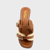Sandales plates à enfiler pour femme, avec empeigne tressée et bride réglable à boucle, antidérapantes, à bout carré ouvert, mules d'été de plage