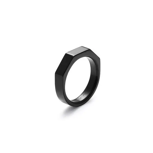 Modernes Design Herren schwarz Silber 5MM Breite Hex Ring trüben frei wasserdicht Edelstahl Band Ring Männer Schmuck Großhandel