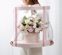 Buon prezzo cilindro di san valentino trasparente scatola rotonda di fiori di rosa scatole regalo trasparenti di lusso con coperchio superiore trasparente per finestra in pvc trasparente