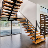 Escalier droit en bois massif décoratif, sur mesure, norme australienne, mono-équerre, escalier flottant avec garde-corps en verre