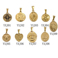 Pendentif personnalisé en acier inoxydable, accessoires de collier DIY, breloque vintage gaufrée multi-motifs, compas, soleil, pièce de monnaie